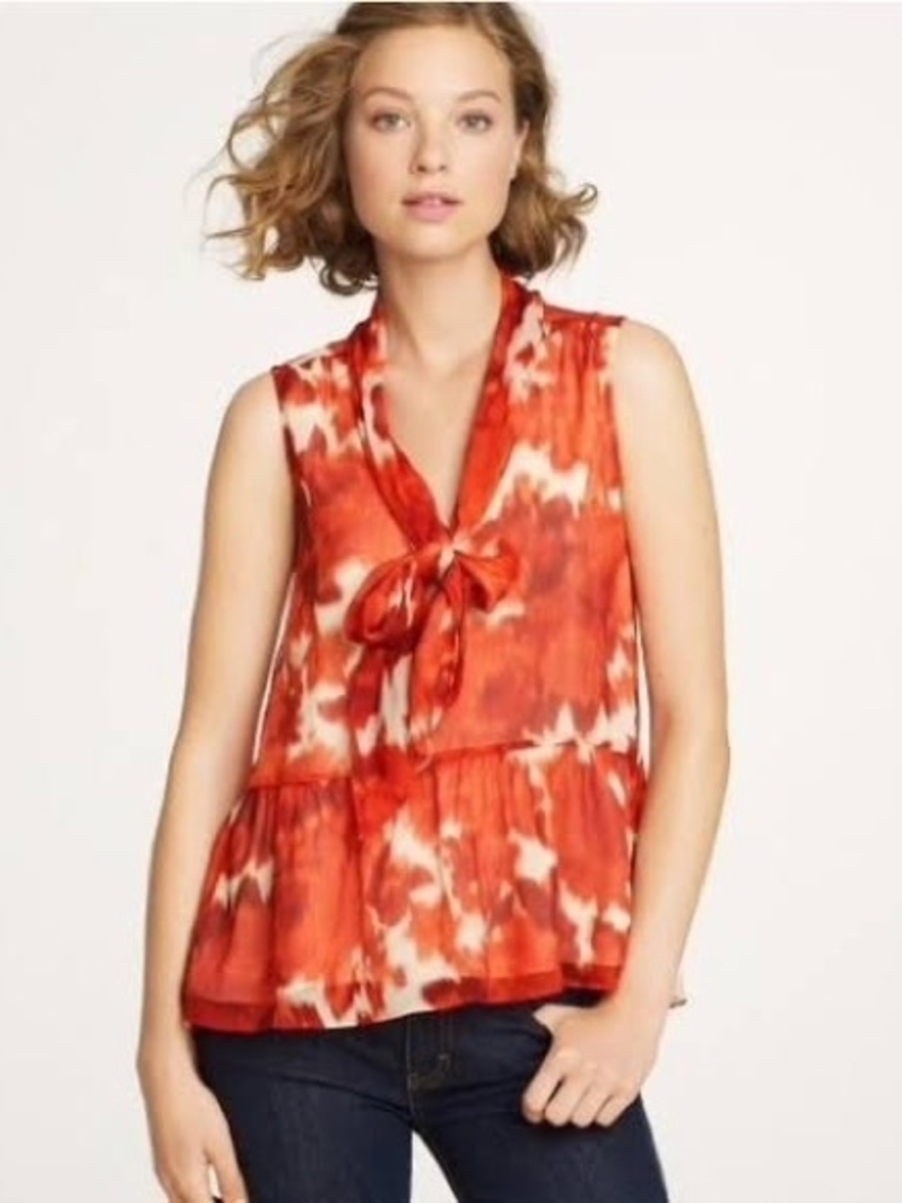 J. Crew Red Tie-Neck Peplum Blouse